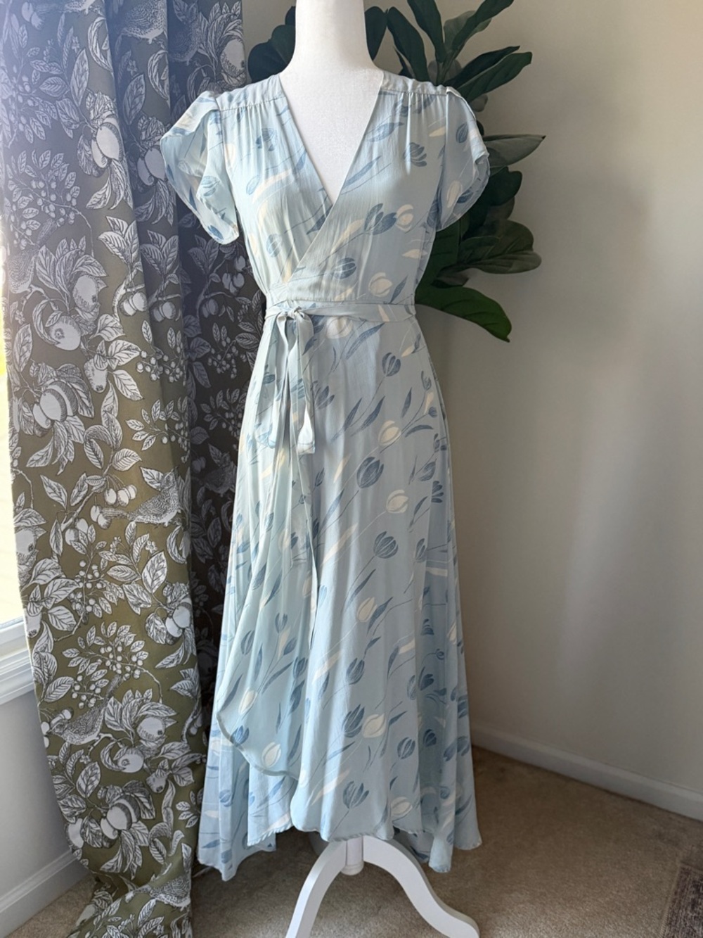 Christy Dawn Pale Blue Floral Midi Wrap Dress
